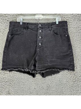 Old Navy Shorts Womens 16 Black Stretch Denim Button Fly Jean Jorts